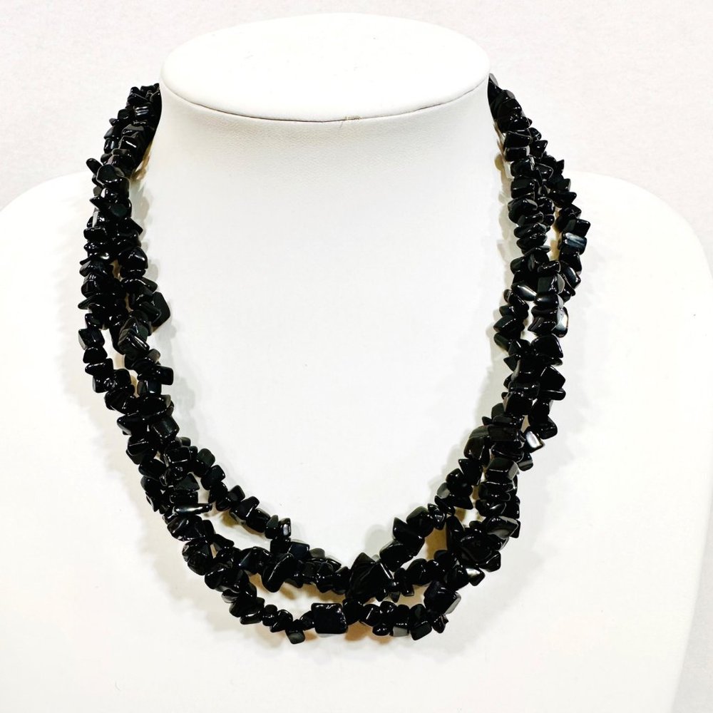 Onyx 3-Strand Chunky Necklace 15.5" + 3" Extender
